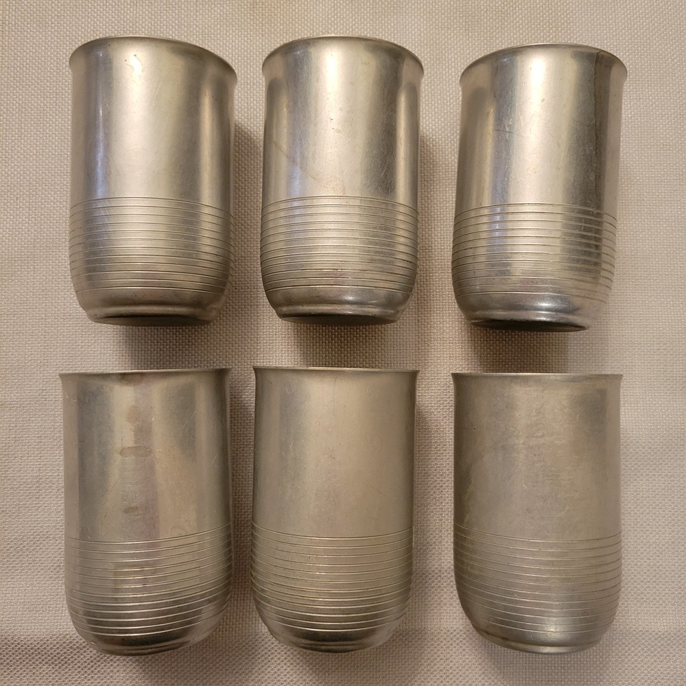 12oz Tumbler Set Silver Vintage Aluminum Ribbed Retro MCM Cafeteria Camping Cups